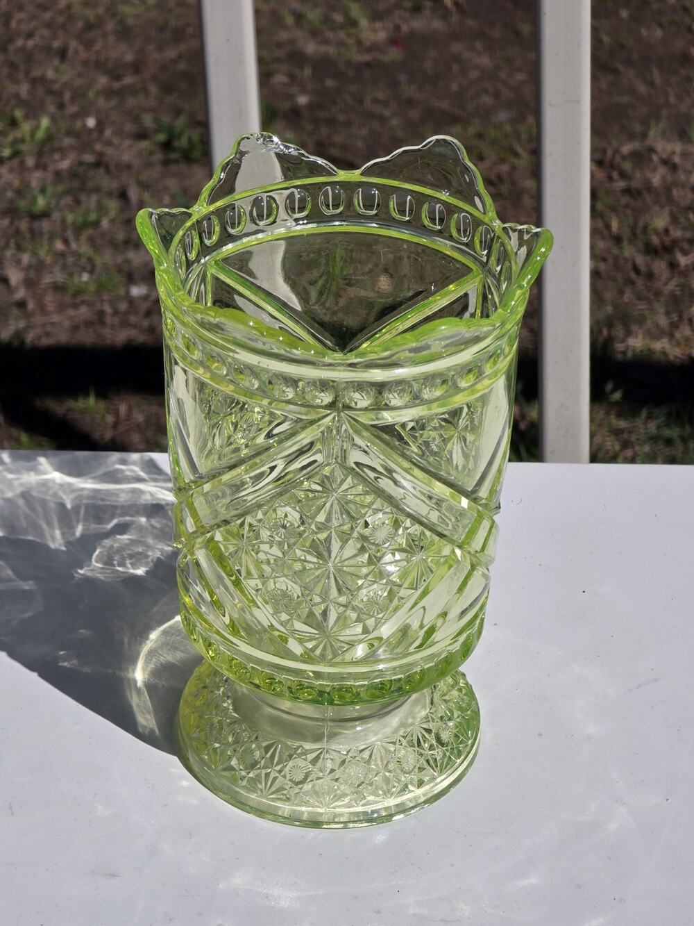 Vaseline Glass Richards & Hartley Daisy & Button Spooner Celery Dish Uranium 19c